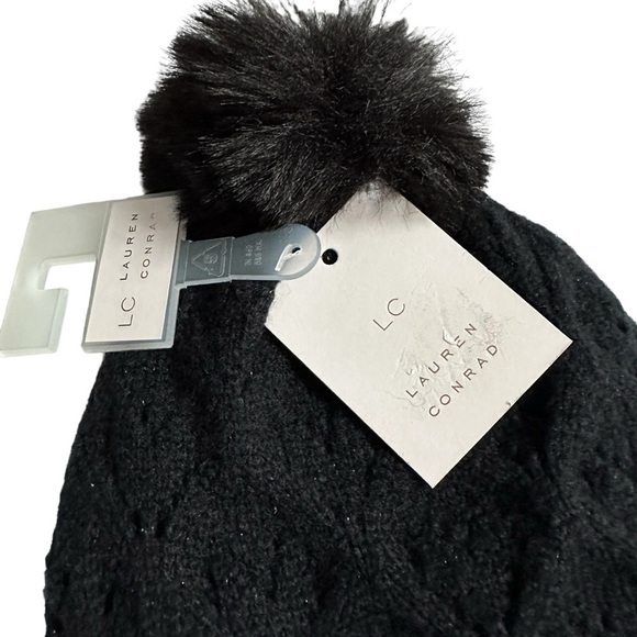 Womens LC Lauren Conrad Black Winter Hat with Pom - Picture 2 of 10